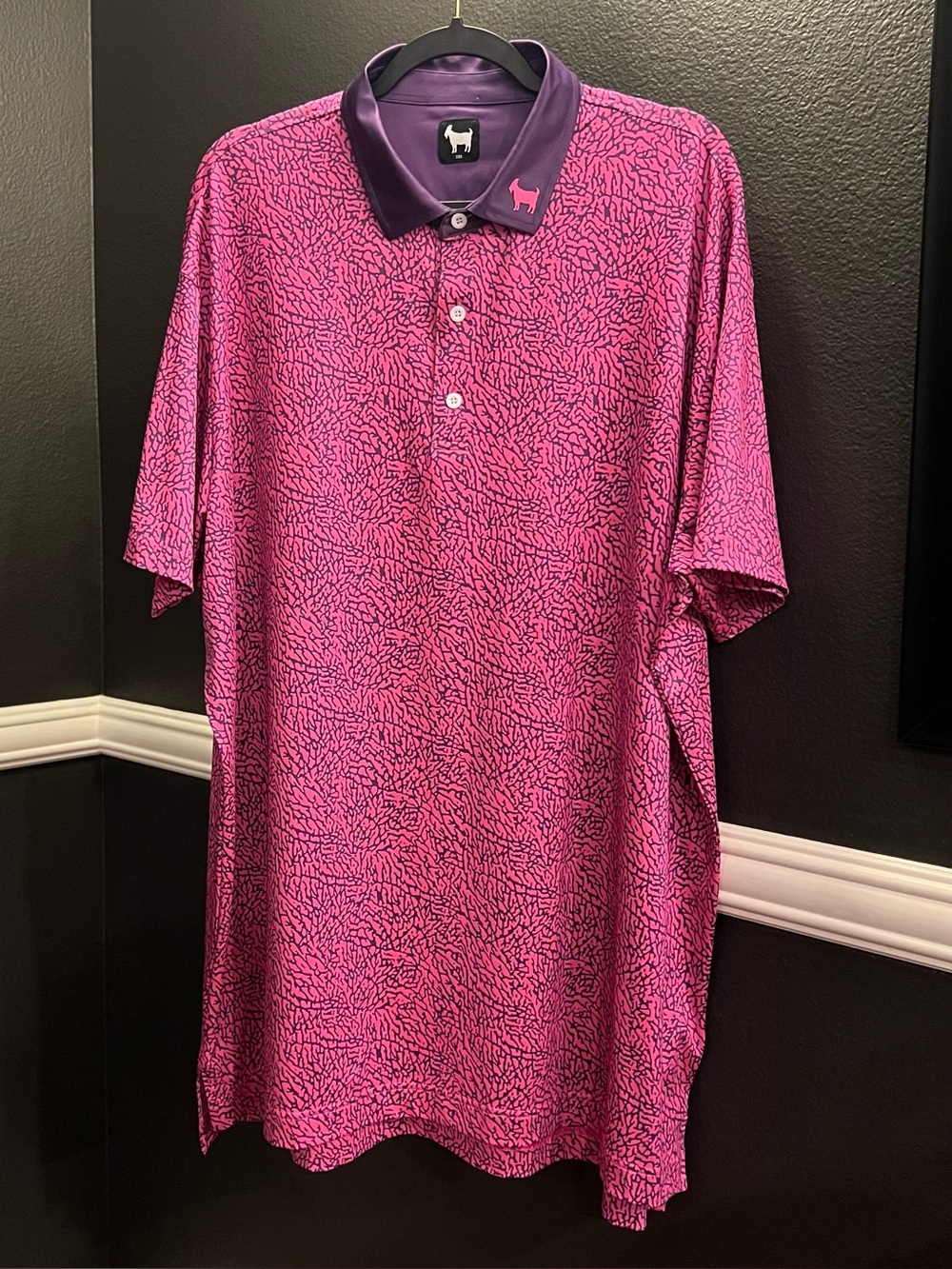 Goated Men's Pink and Purple Coral Print Short Sleeve Golf Performance Polo 3XL